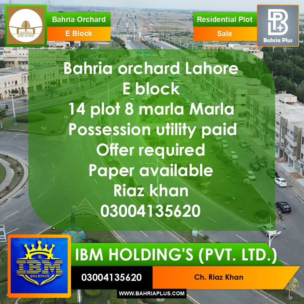 8 Marla Residential Plot for Sale in Phase 2 - E Block -  Bahria Orchard, Lahore - (BP-355689)