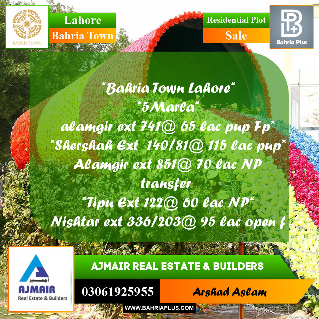 Residential Plot for Sale in Bahria Town, Lahore - (BP-355700)