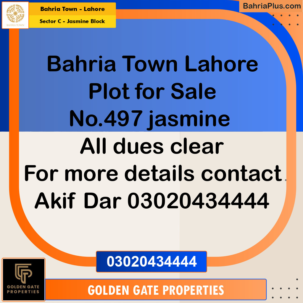 10 Marla Residential Plot for Sale in Sector C - Jasmine Block -  Bahria Town, Lahore - (BP-355754)