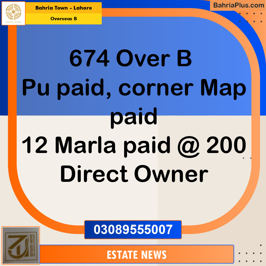 Residential Plot for Sale in Overseas B -  Bahria Town, Lahore - (BP-355776)