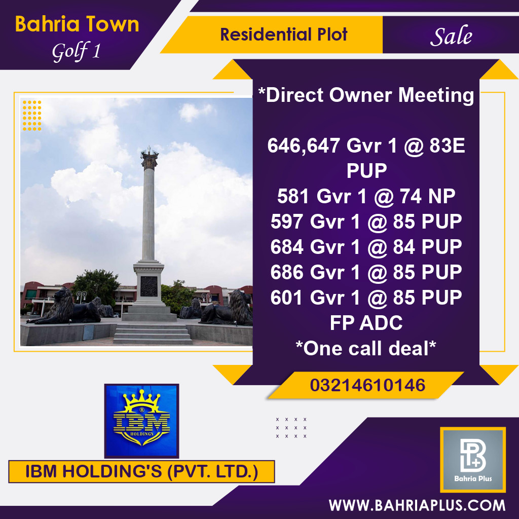 5 Marla Residential Plot for Sale in Golf Phase 1 -  Bahria Town, Lahore - (BP-355794)