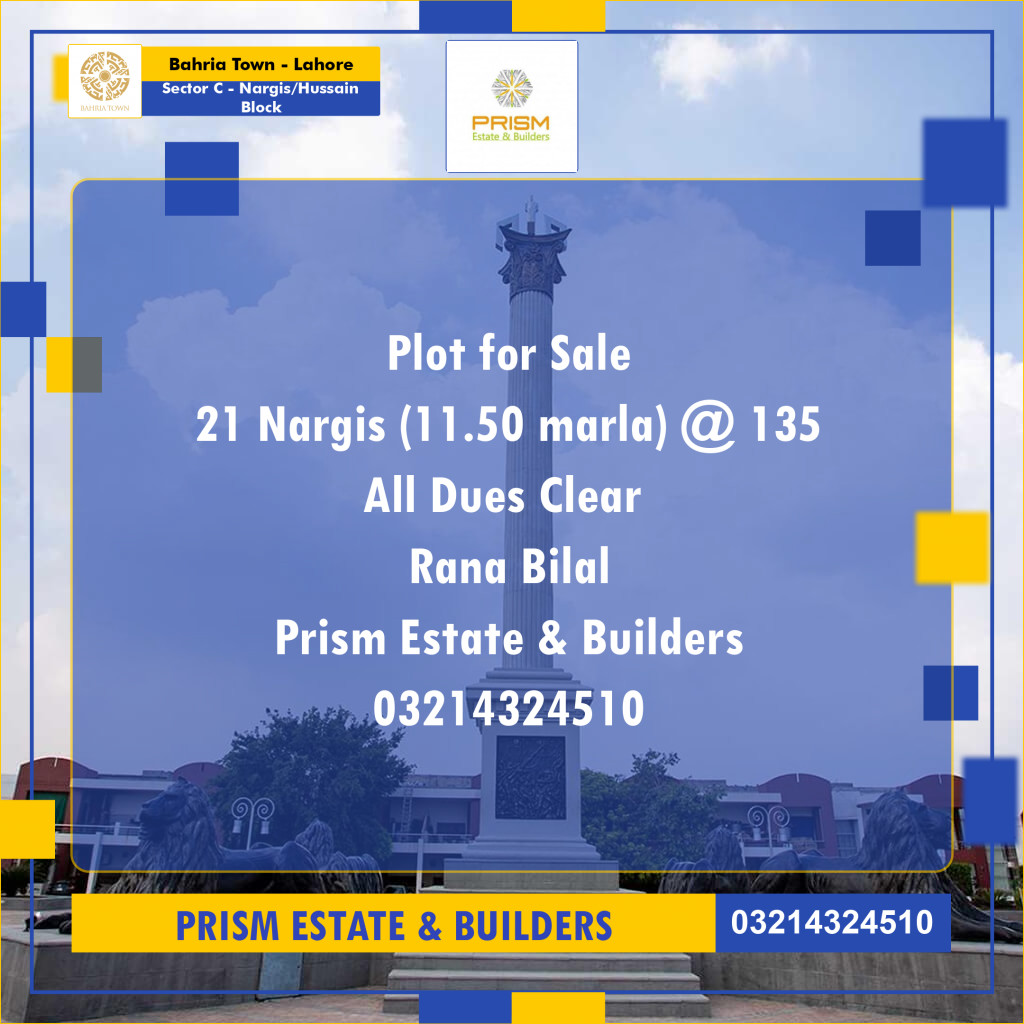 10 Marla Residential Plot for Sale in Sector C - Nargis/Hussain Block -  Bahria Town, Lahore - (BP-355822)
