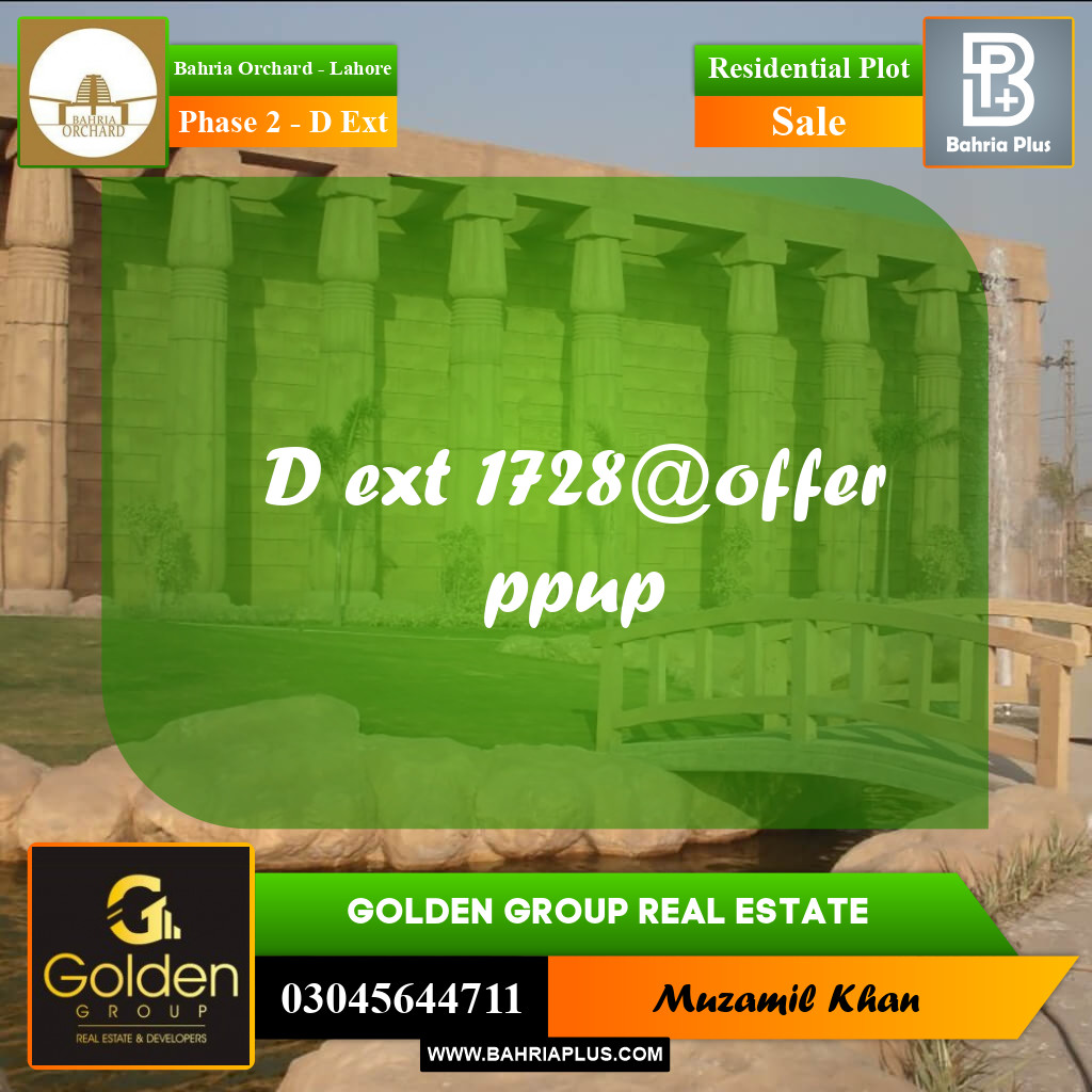 8 Marla Residential Plot for Sale in Phase 2 - D Ext -  Bahria Orchard, Lahore - (BP-355839)