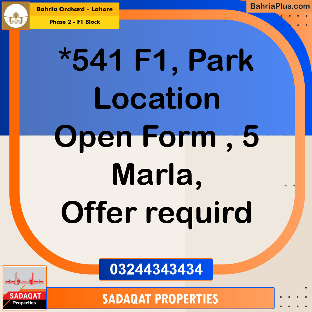 5 Marla Residential Plot for Sale in Phase 2 - F1 Block -  Bahria Orchard, Lahore - (BP-355876)