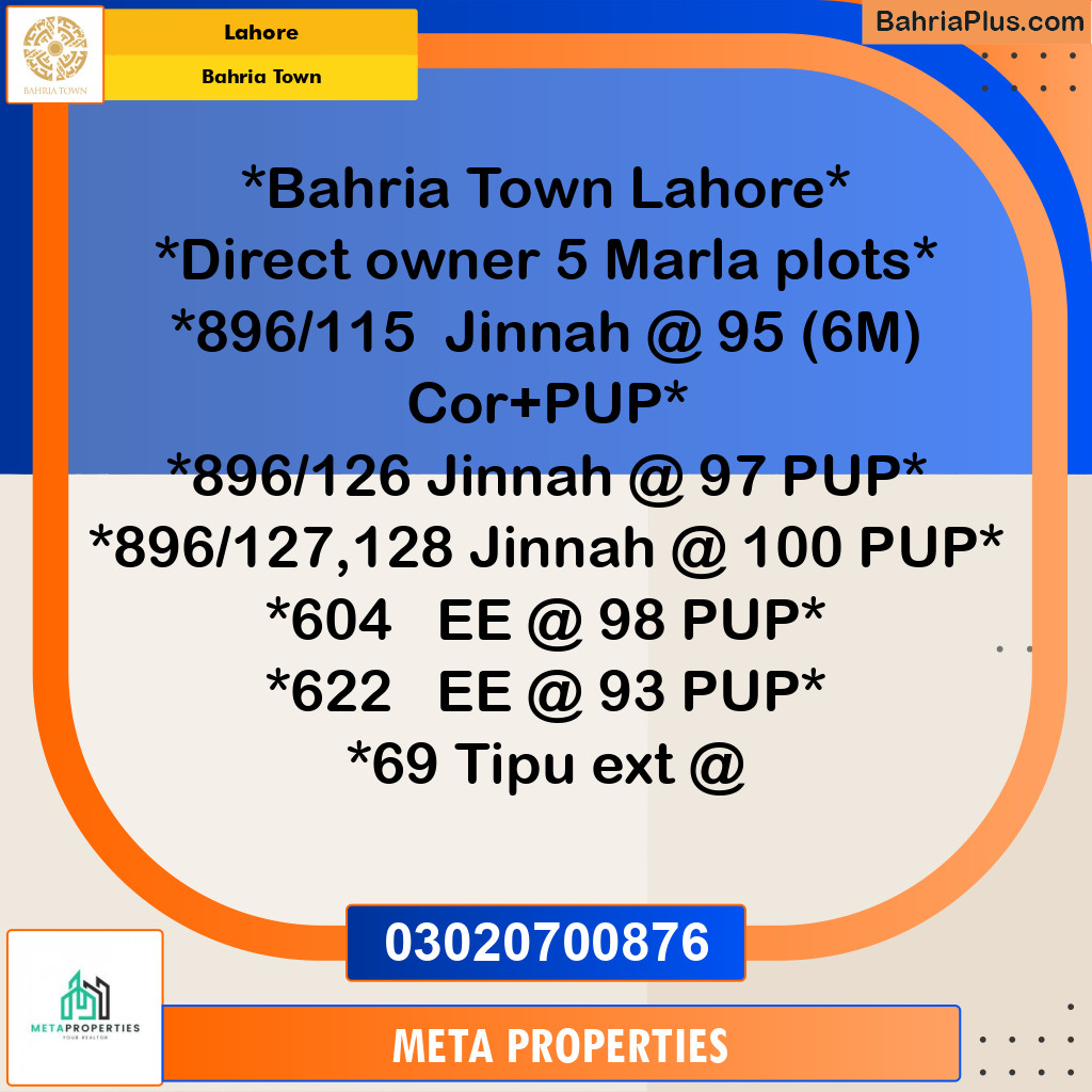 5 Marla Residential Plot for Sale in Bahria Town, Lahore - (BP-355910)