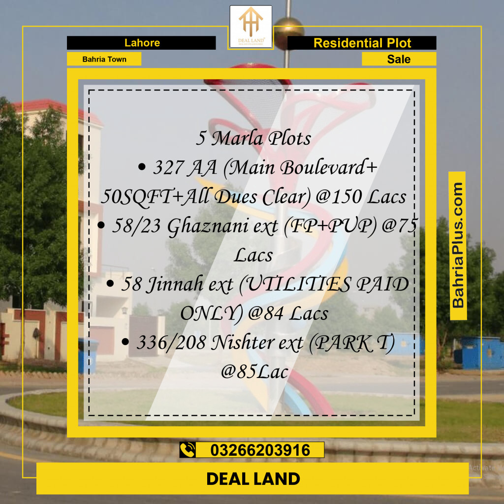 5 Marla Residential Plot for Sale in Bahria Town, Lahore - (BP-355912)