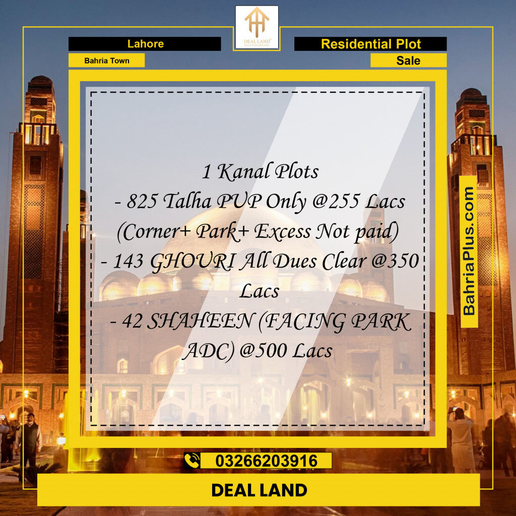 1 Kanal Residential Plot for Sale in Bahria Town, Lahore - (BP-355913)