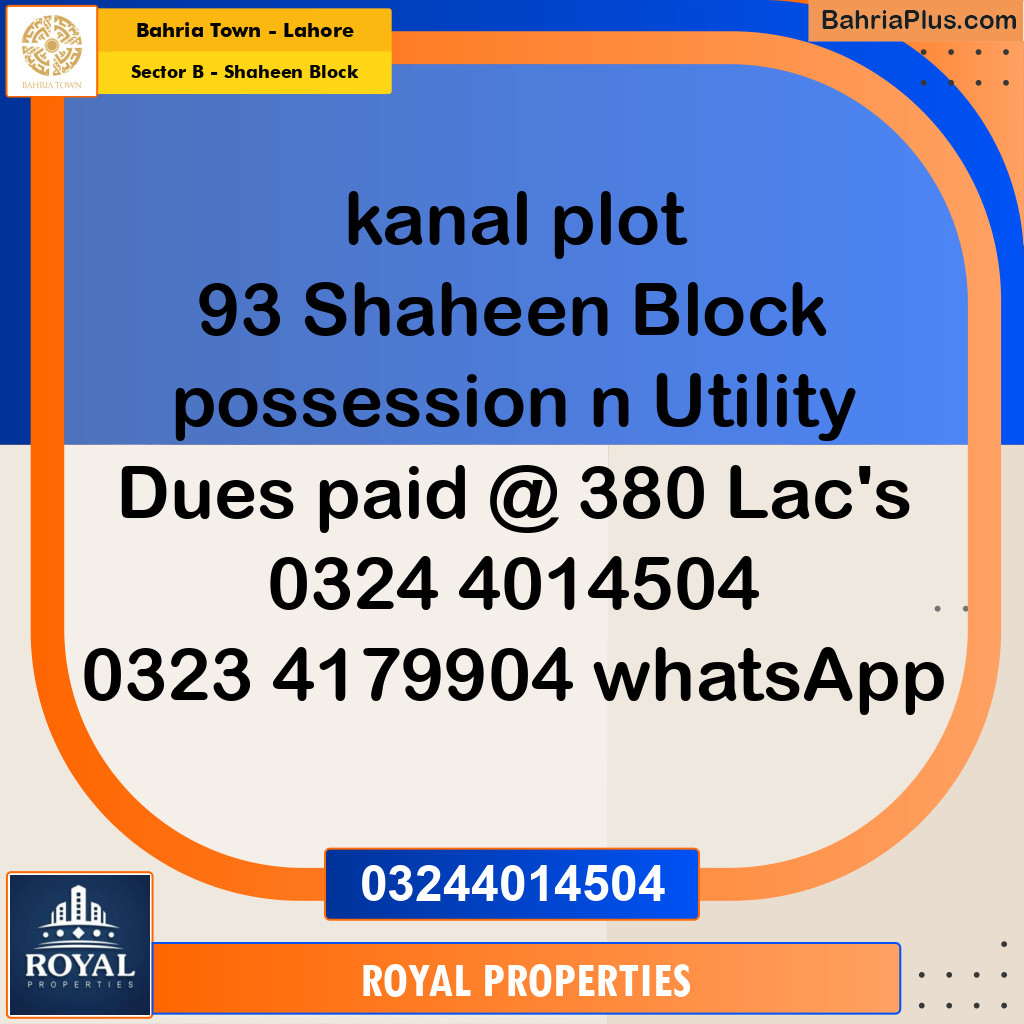 Residential Plot for Sale in Sector B - Shaheen Block -  Bahria Town, Lahore - (BP-355943)
