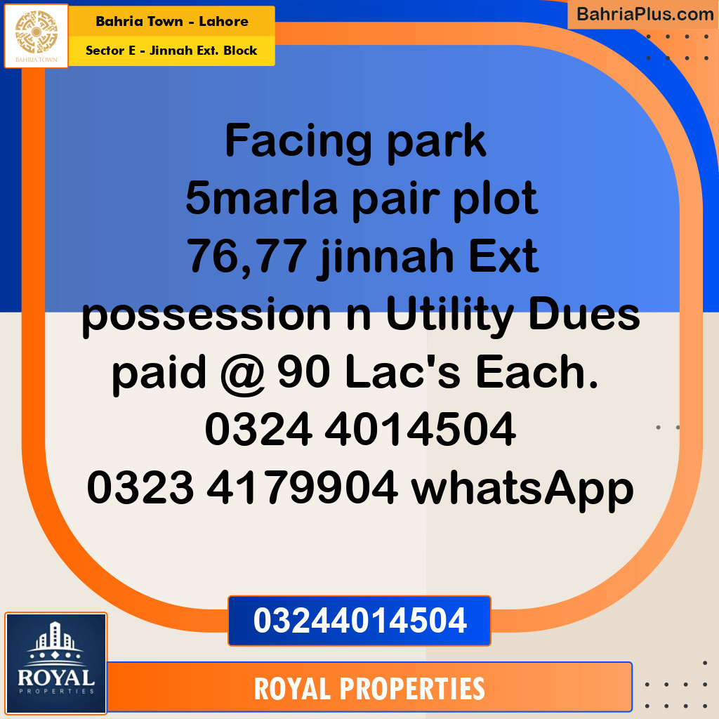 Residential Plot for Sale in Sector E - Jinnah Ext. Block -  Bahria Town, Lahore - (BP-355947)