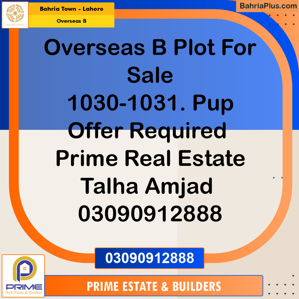 10 Marla Residential Plot for Sale in Overseas B -  Bahria Town, Lahore - (BP-355961)