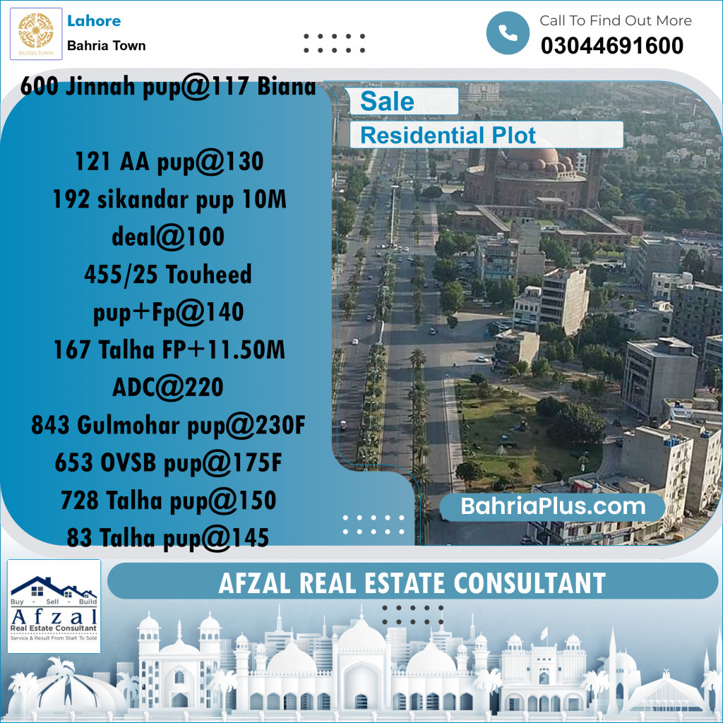 Residential Plot for Sale in Bahria Town, Lahore - (BP-355972)