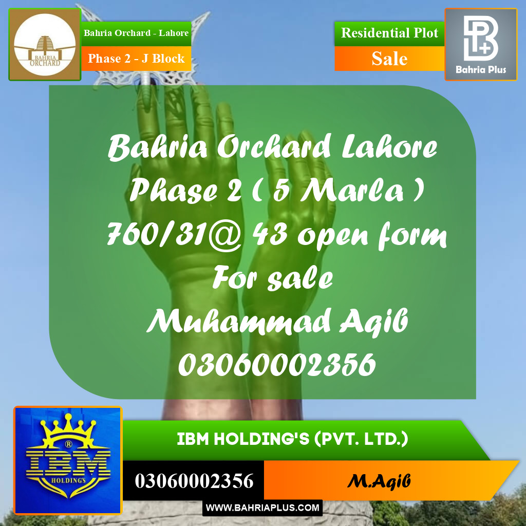 5 Marla Residential Plot for Sale in Phase 2 - J Block -  Bahria Orchard, Lahore - (BP-355986)