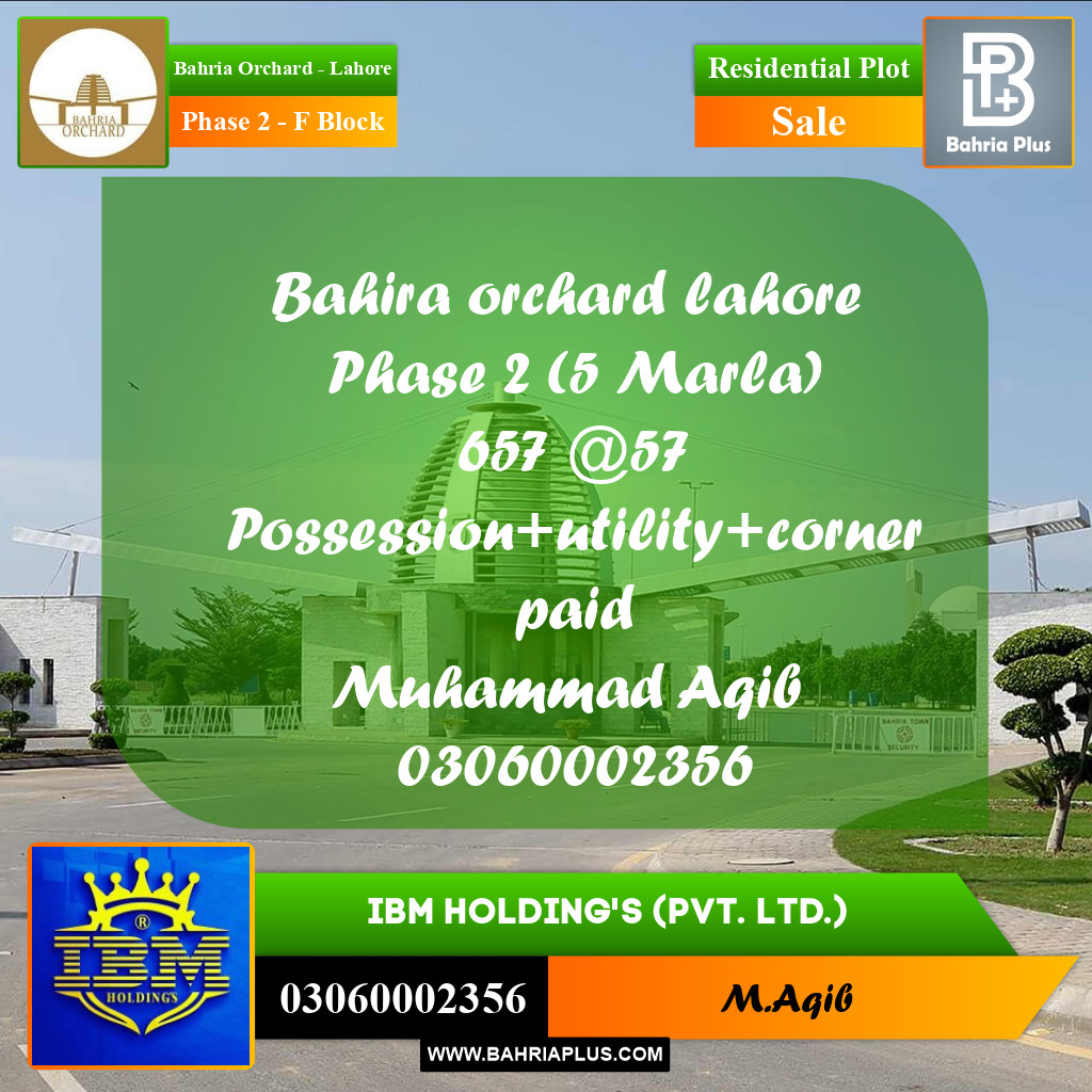 5 Marla Residential Plot for Sale in Phase 2 - F Block -  Bahria Orchard, Lahore - (BP-355988)