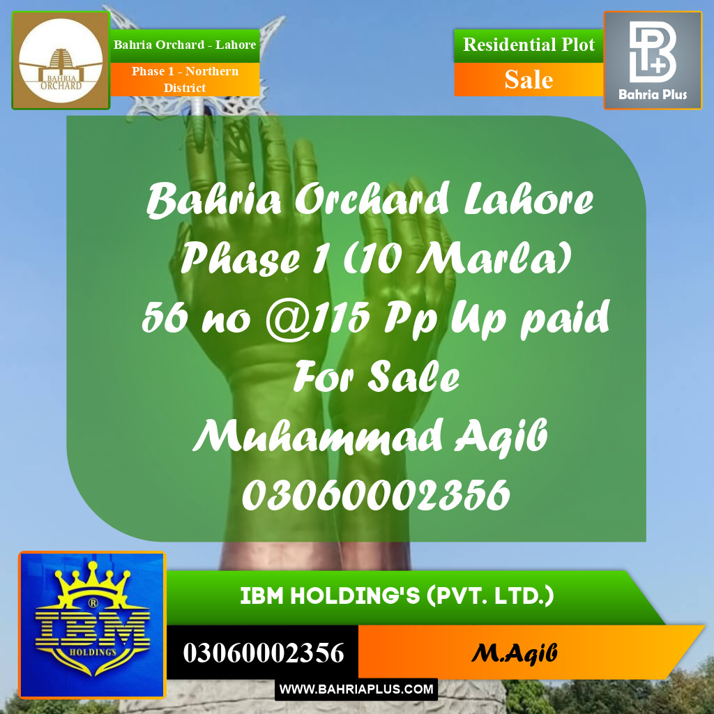 10 Marla Residential Plot for Sale in Phase 1 - Northern District -  Bahria Orchard, Lahore - (BP-355991)
