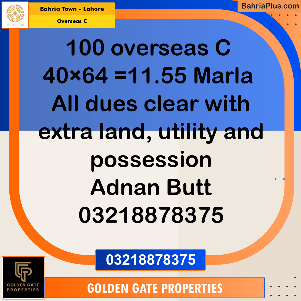 11 Marla Residential Plot for Sale in Overseas C -  Bahria Town, Lahore - (BP-356022)