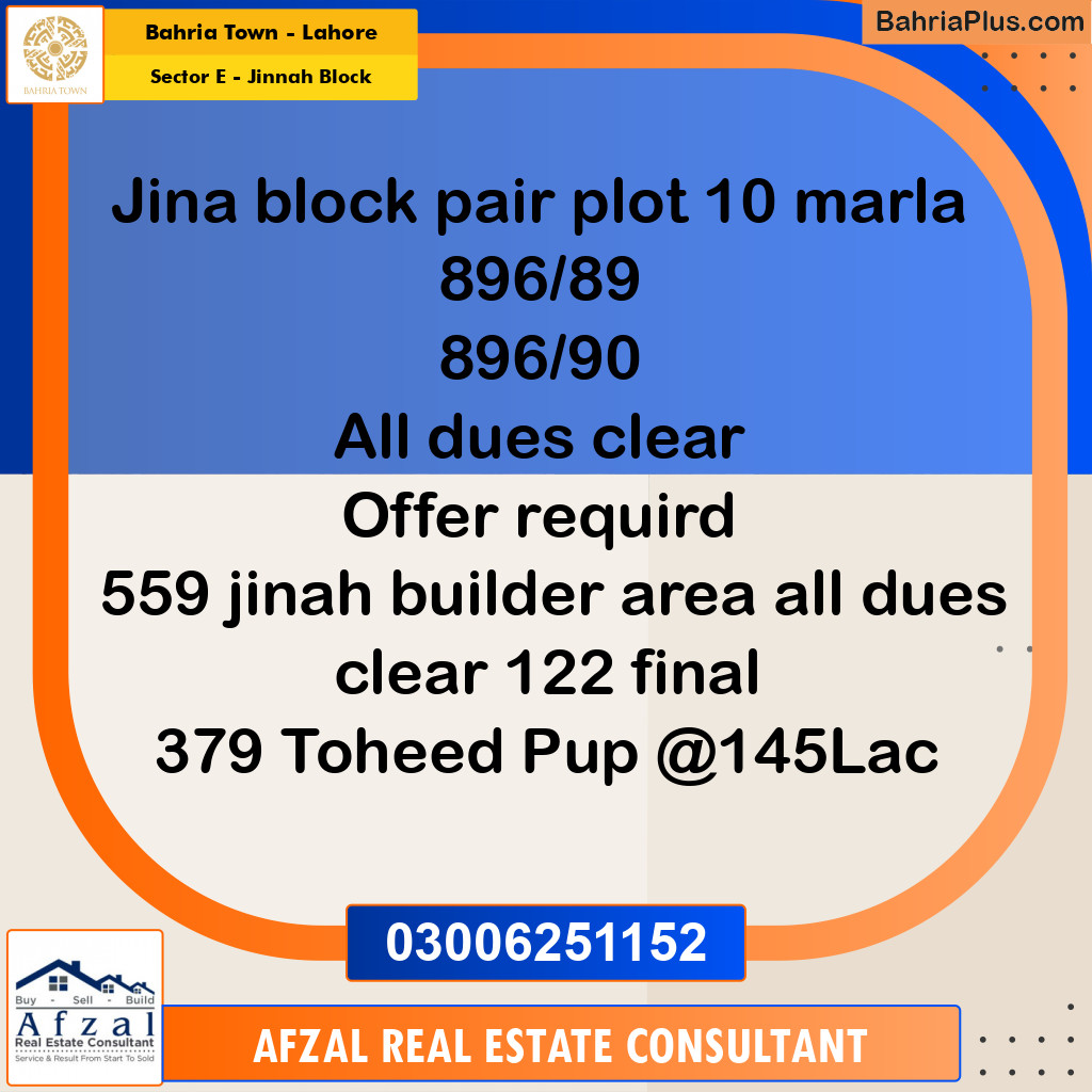 Residential Plot for Sale in Sector E - Jinnah Block -  Bahria Town, Lahore - (BP-356031)