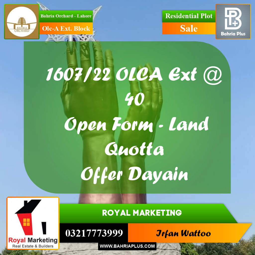 5 Marla Residential Plot for Sale in OLC-A Ext. Block -  Bahria Orchard, Lahore - (BP-356045)