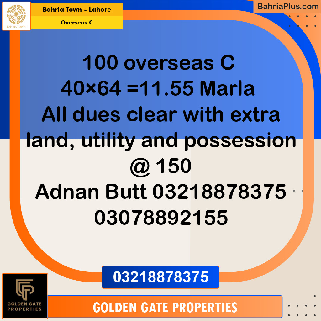 11 Marla Residential Plot for Sale in Overseas C -  Bahria Town, Lahore - (BP-356061)