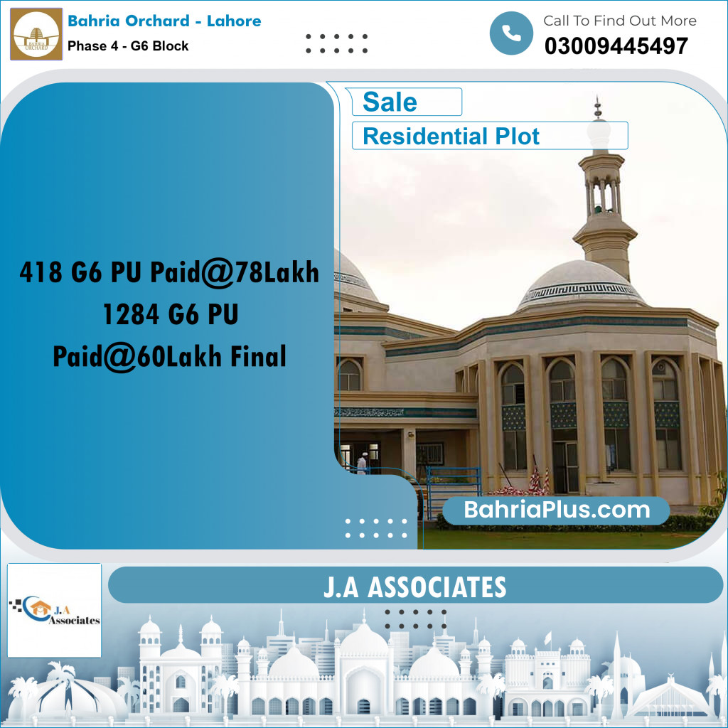 10 Marla Residential Plot for Sale in Phase 4 - G6 Block -  Bahria Orchard, Lahore - (BP-356087)