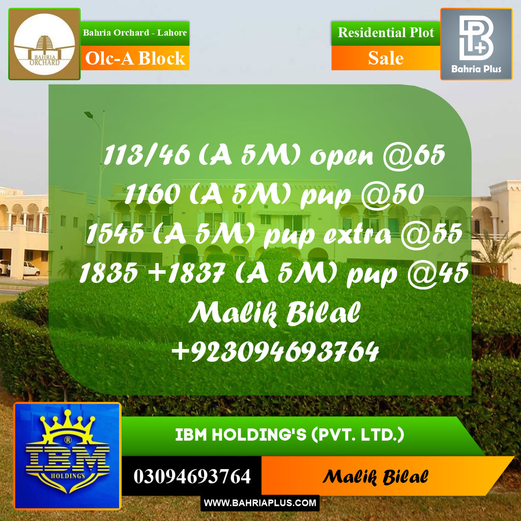 5 Marla Residential Plot for Sale in OLC-A Block -  Bahria Orchard, Lahore - (BP-356098)