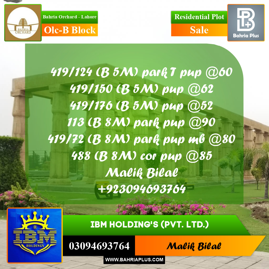 5 Marla Residential Plot for Sale in OLC-B Block -  Bahria Orchard, Lahore - (BP-356100)