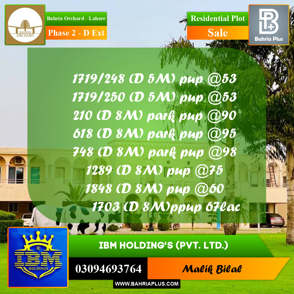 8 Marla Residential Plot for Sale in Phase 2 - D Ext -  Bahria Orchard, Lahore - (BP-356102)