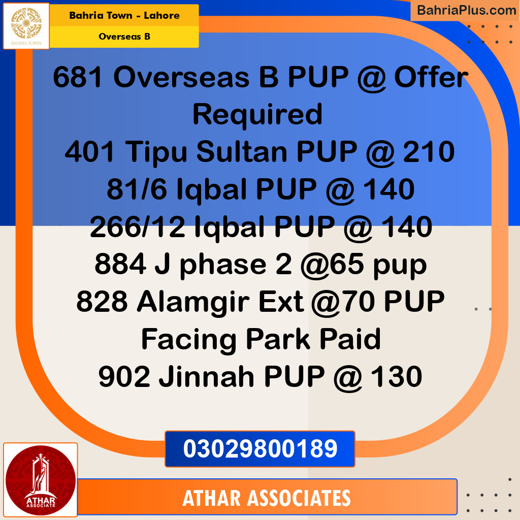 10 Marla Residential Plot for Sale in Overseas B -  Bahria Town, Lahore - (BP-356136)