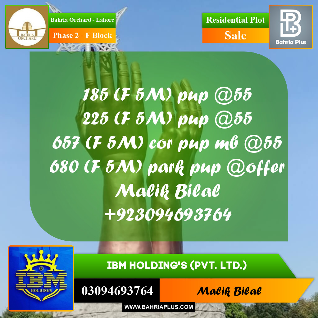 5 Marla Residential Plot for Sale in Phase 2 - F Block -  Bahria Orchard, Lahore - (BP-356149)