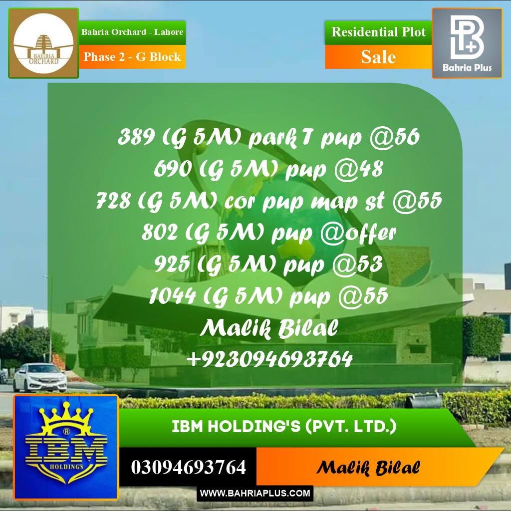 5 Marla Residential Plot for Sale in Phase 2 - G Block -  Bahria Orchard, Lahore - (BP-356150)