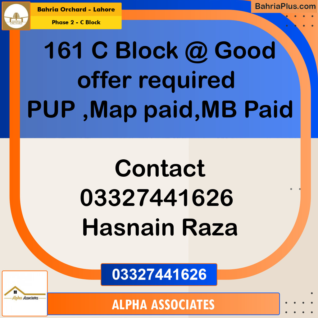 8 Marla Residential Plot for Sale in Phase 2 - C Block -  Bahria Orchard, Lahore - (BP-356187)