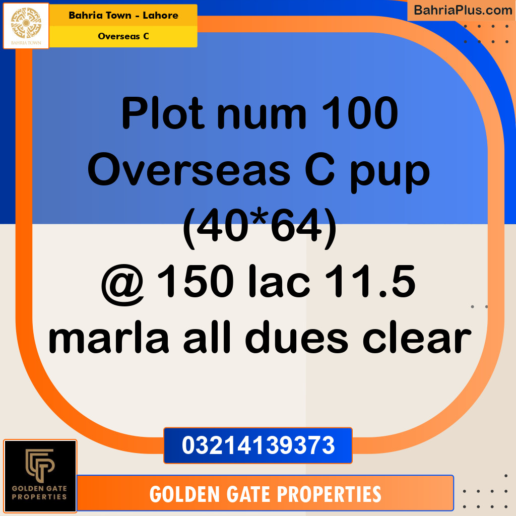 11.5 Marla Residential Plot for Sale in Overseas C -  Bahria Town, Lahore - (BP-356194)
