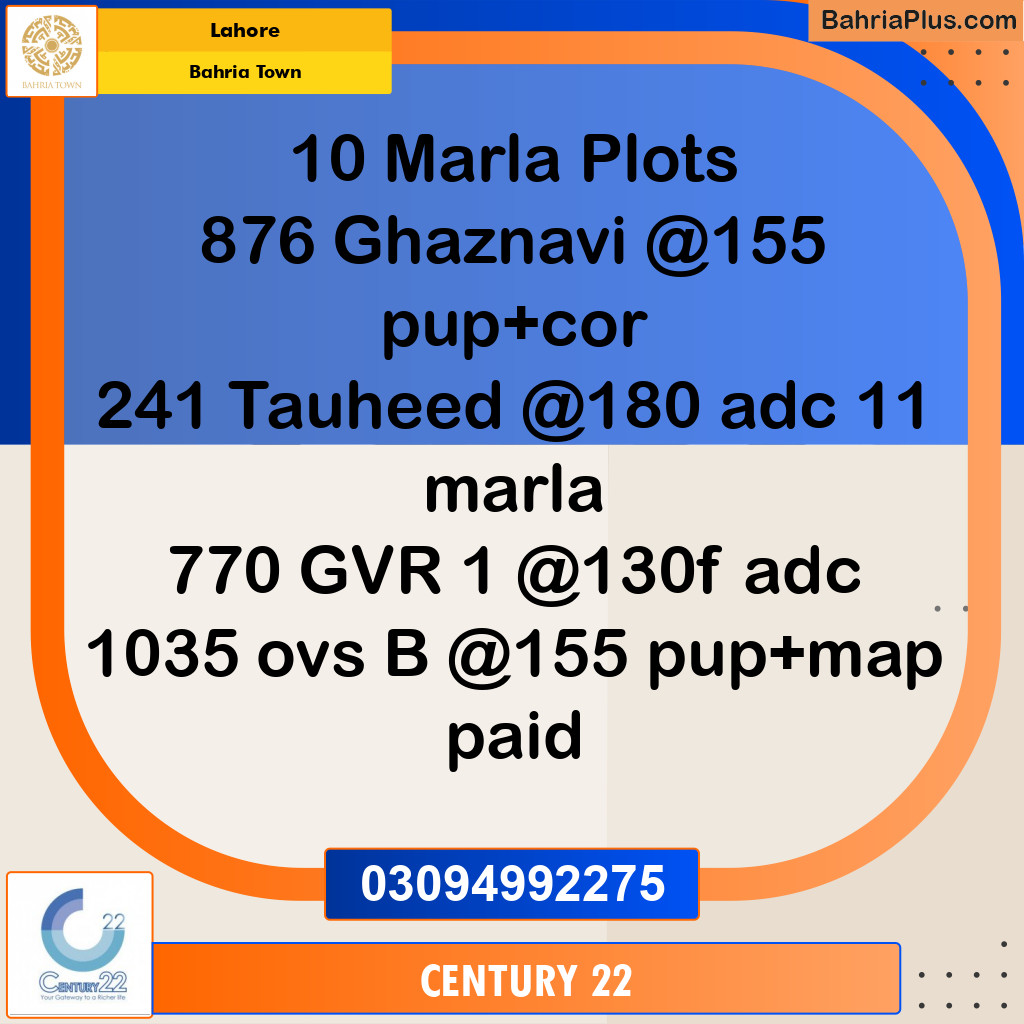 10 Marla Residential Plot for Sale in Bahria Town, Lahore - (BP-356213)