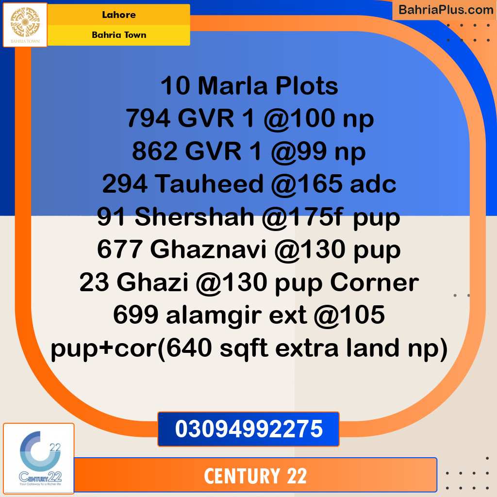 10 Marla Residential Plot for Sale in Bahria Town, Lahore - (BP-356215)
