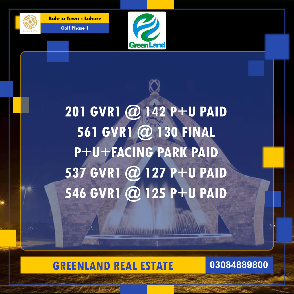 10 Marla Residential Plot for Sale in Golf Phase 1 -  Bahria Town, Lahore - (BP-356240)