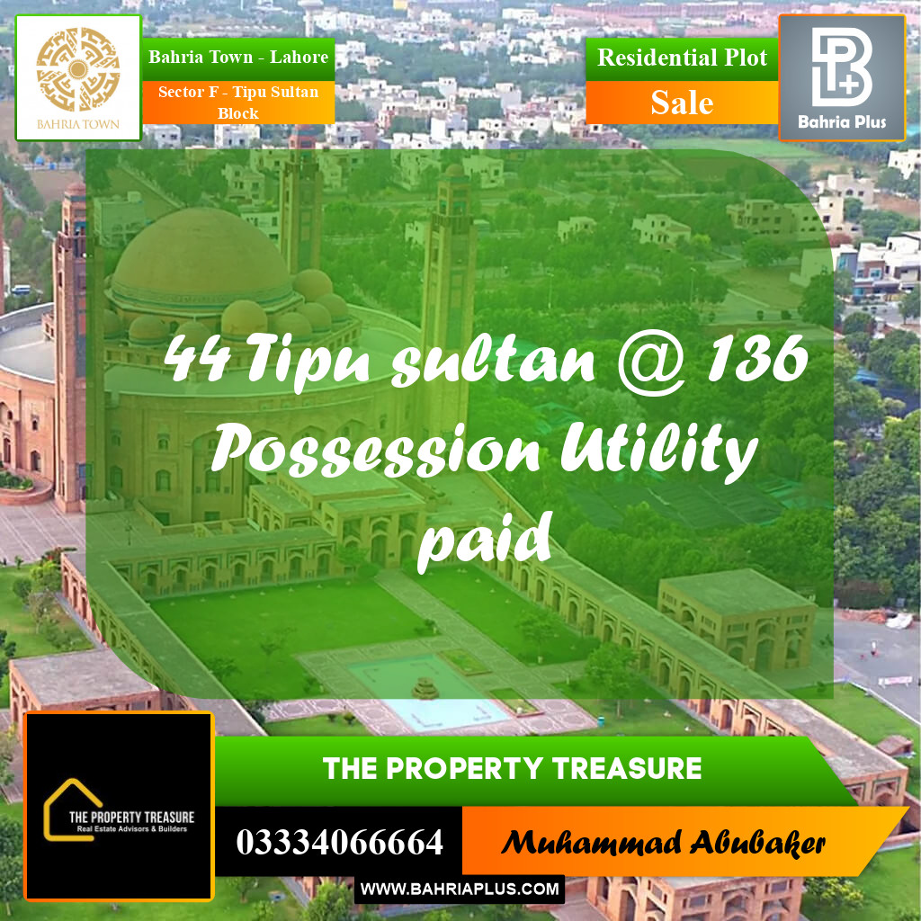 Residential Plot for Sale in Sector F - Tipu Sultan Block -  Bahria Town, Lahore - (BP-356248)