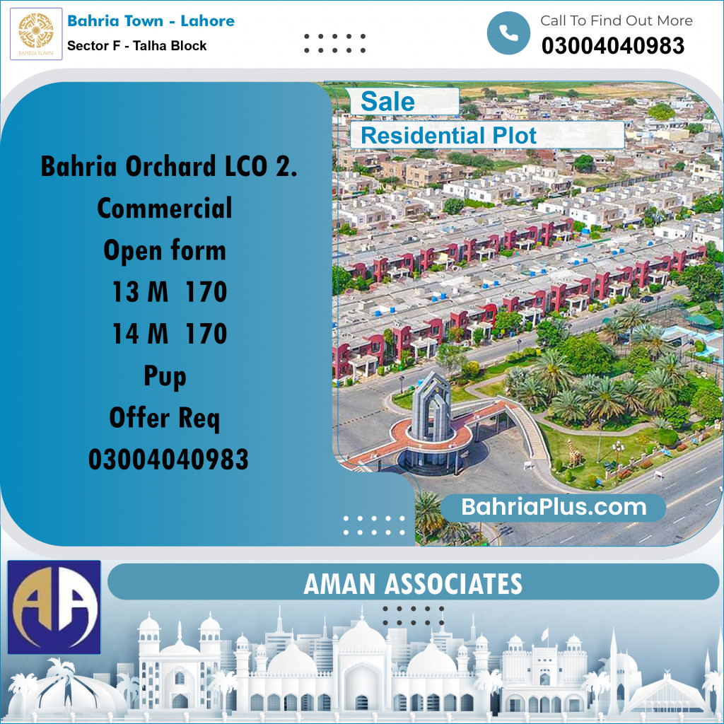 Residential Plot for Sale in Sector F - Talha Block -  Bahria Town, Lahore - (BP-356251)