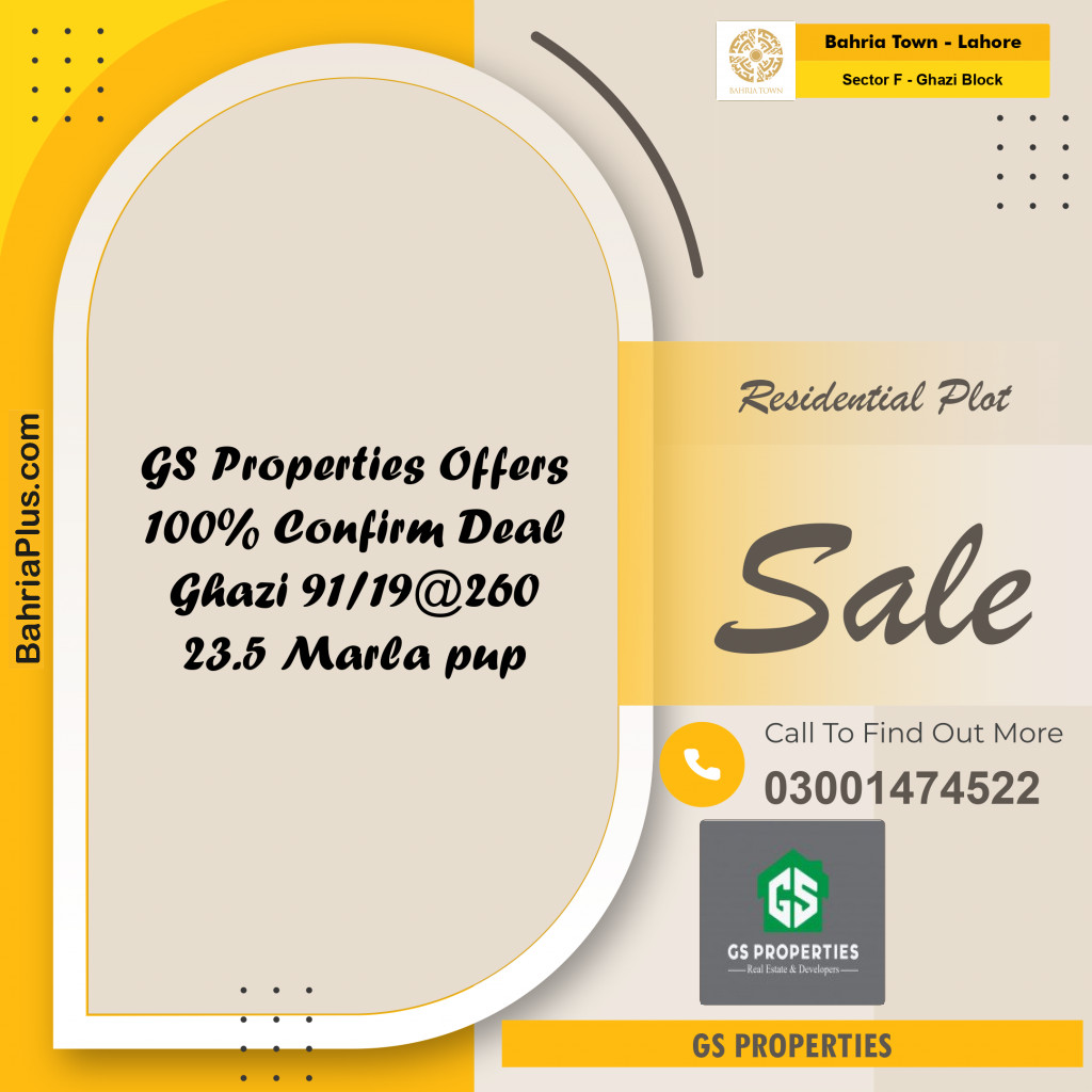 23 Marla Residential Plot for Sale in Sector F - Ghazi Block -  Bahria Town, Lahore - (BP-356290)