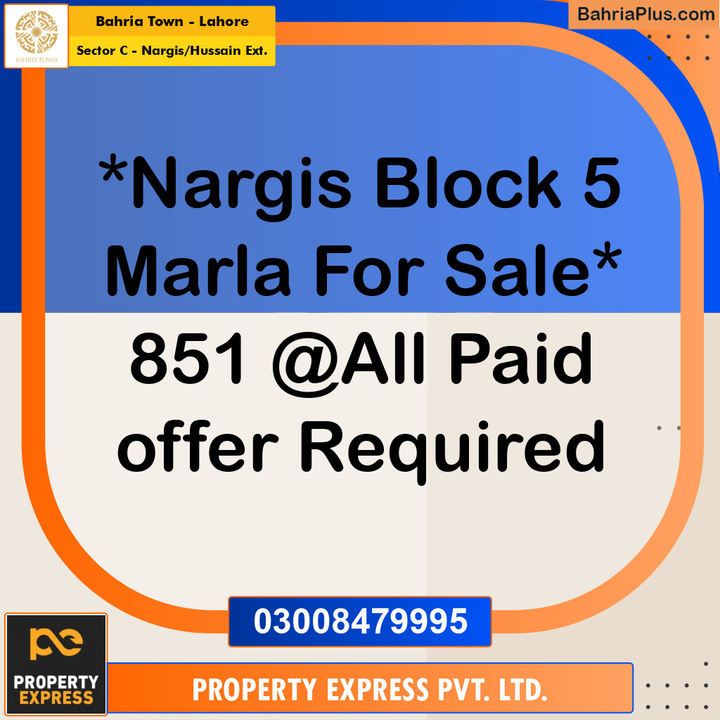 5 Marla Residential Plot for Sale in Sector C - Nargis/Hussain Ext. -  Bahria Town, Lahore - (BP-356291)