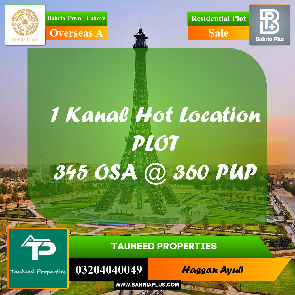 1 Kanal Residential Plot for Sale in Overseas A -  Bahria Town, Lahore - (BP-356361)