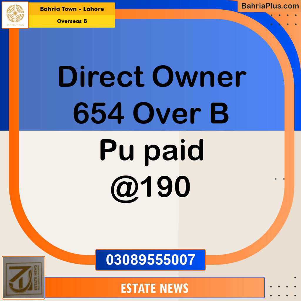 Residential Plot for Sale in Overseas B -  Bahria Town, Lahore - (BP-356362)