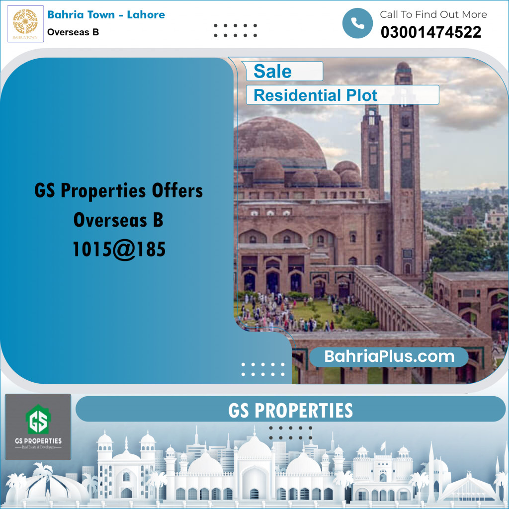 10 Marla Residential Plot for Sale in Overseas B -  Bahria Town, Lahore - (BP-356374)