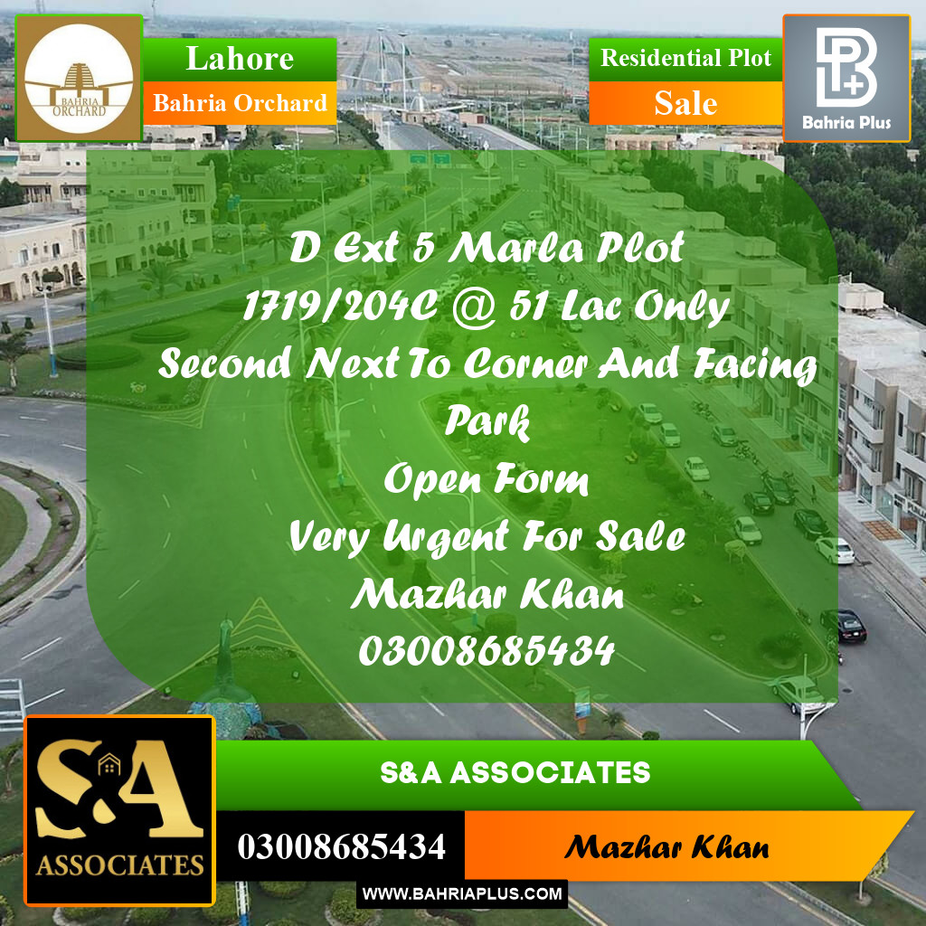 5 Marla Residential Plot for Sale in Bahria Orchard, Lahore - (BP-356411)