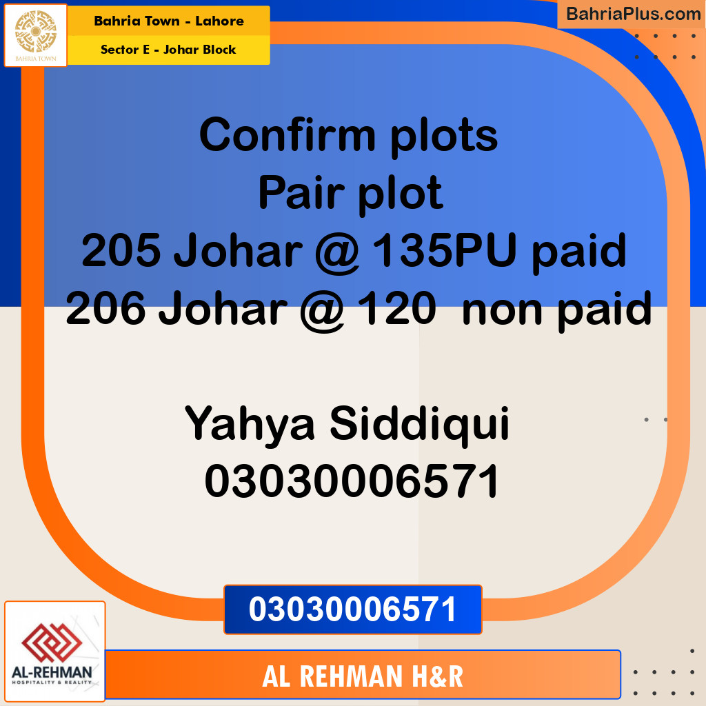 10 Marla Residential Plot for Sale in Sector E - Johar Block -  Bahria Town, Lahore - (BP-356448)