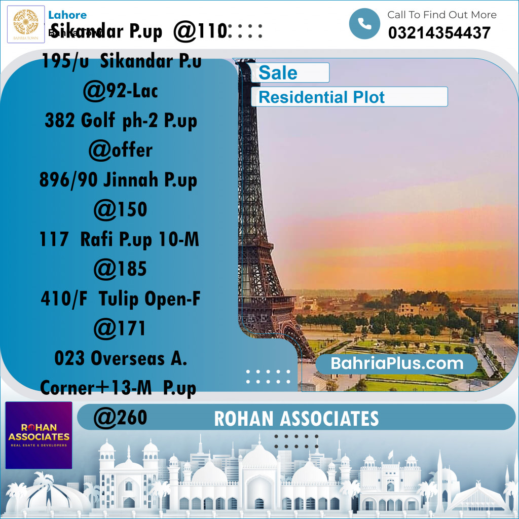 Residential Plot for Sale in Bahria Town, Lahore - (BP-356454)