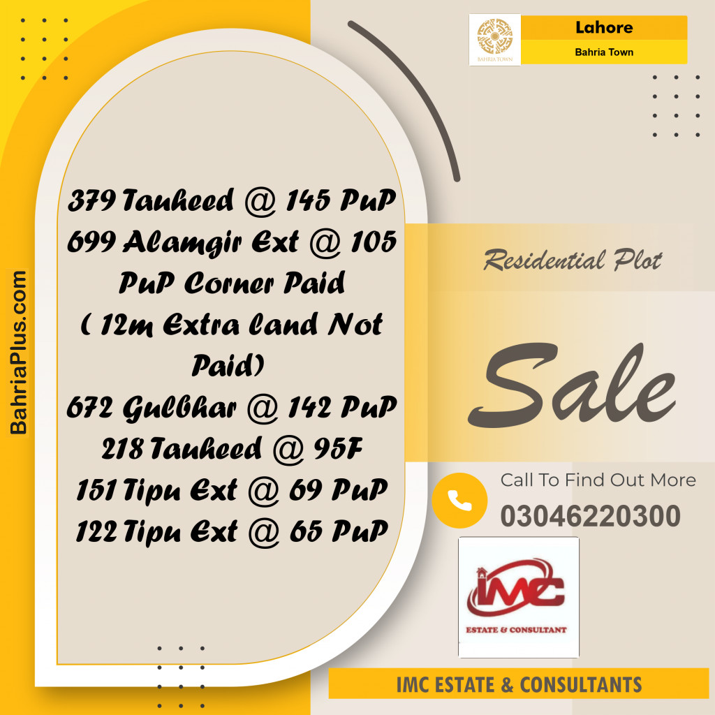 Residential Plot for Sale in Bahria Town, Lahore - (BP-356493)