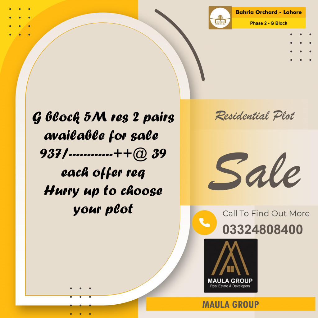 5 Marla Residential Plot for Sale in Phase 2 - G Block -  Bahria Orchard, Lahore - (BP-356506)