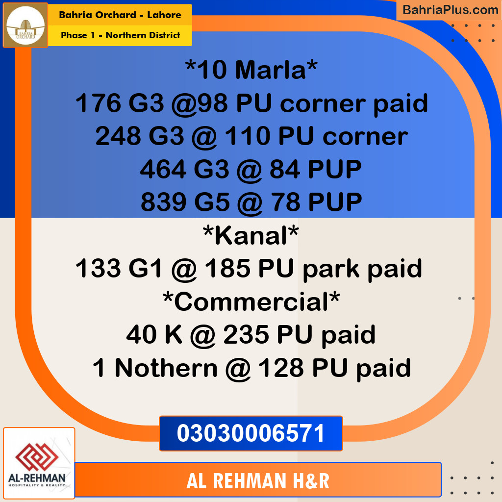 3 Marla Residential Plot for Sale in Phase 1 - Northern District -  Bahria Orchard, Lahore - (BP-356515)