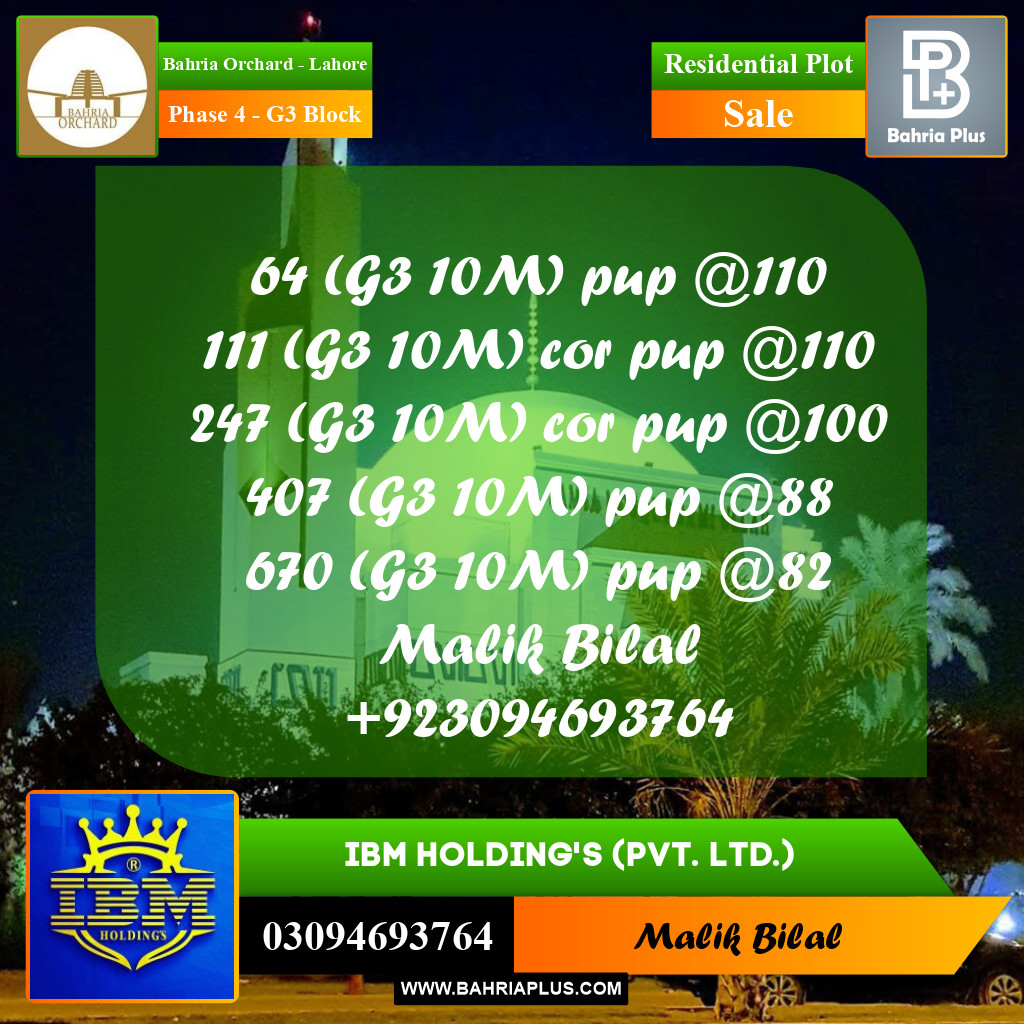 1 Kanal Residential Plot for Sale in Phase 4 - G3 Block -  Bahria Orchard, Lahore - (BP-356538)