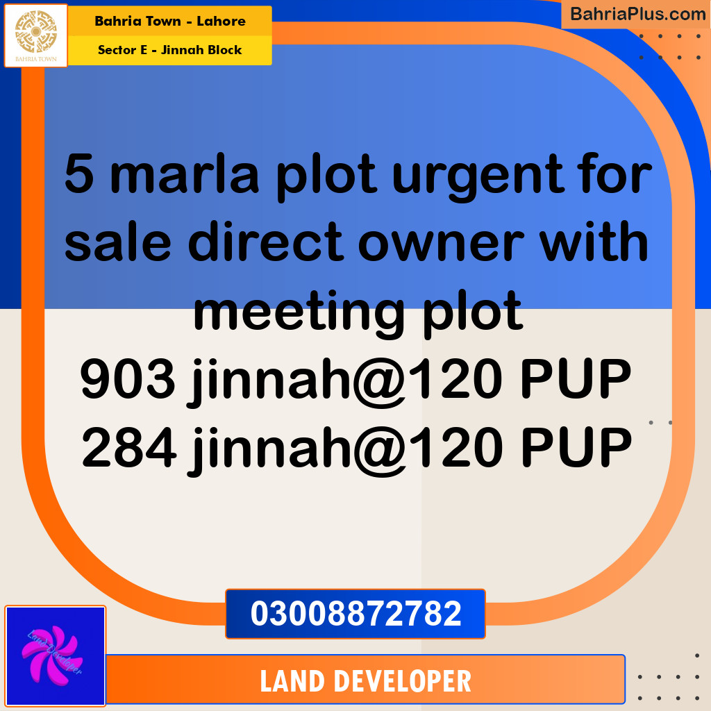 5 Marla Residential Plot for Sale in Sector E - Jinnah Block -  Bahria Town, Lahore - (BP-356554)