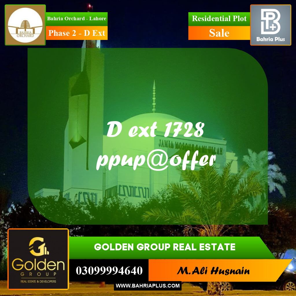 8 Marla Residential Plot for Sale in Phase 2 - D Ext -  Bahria Orchard, Lahore - (BP-356562)